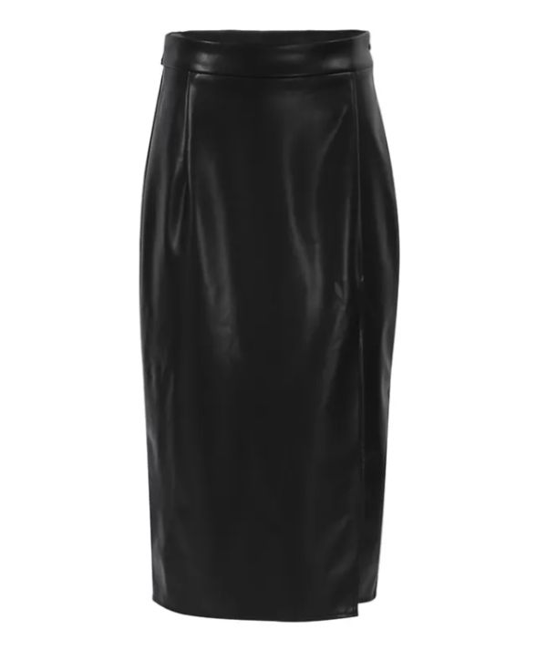 Slit Leather Mid Length High Waist Skirt - Image 2