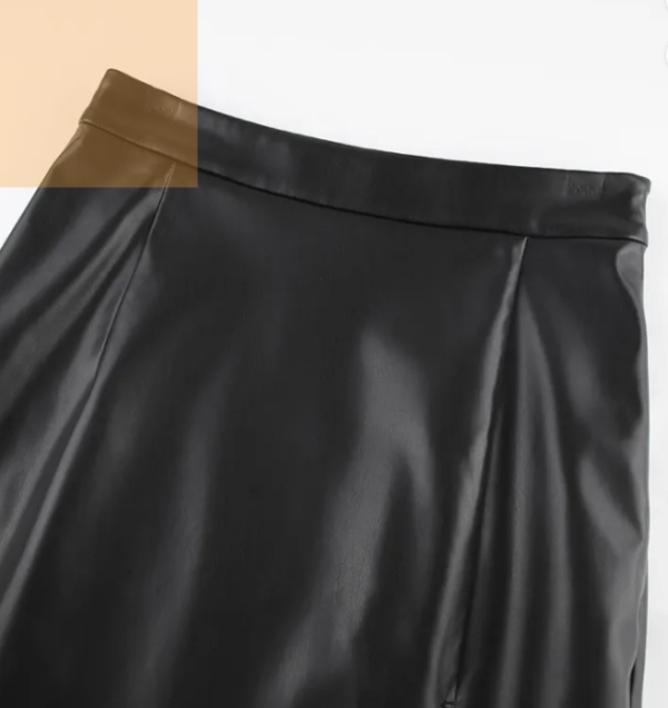Slit Leather Mid Length High Waist Skirt - Image 3